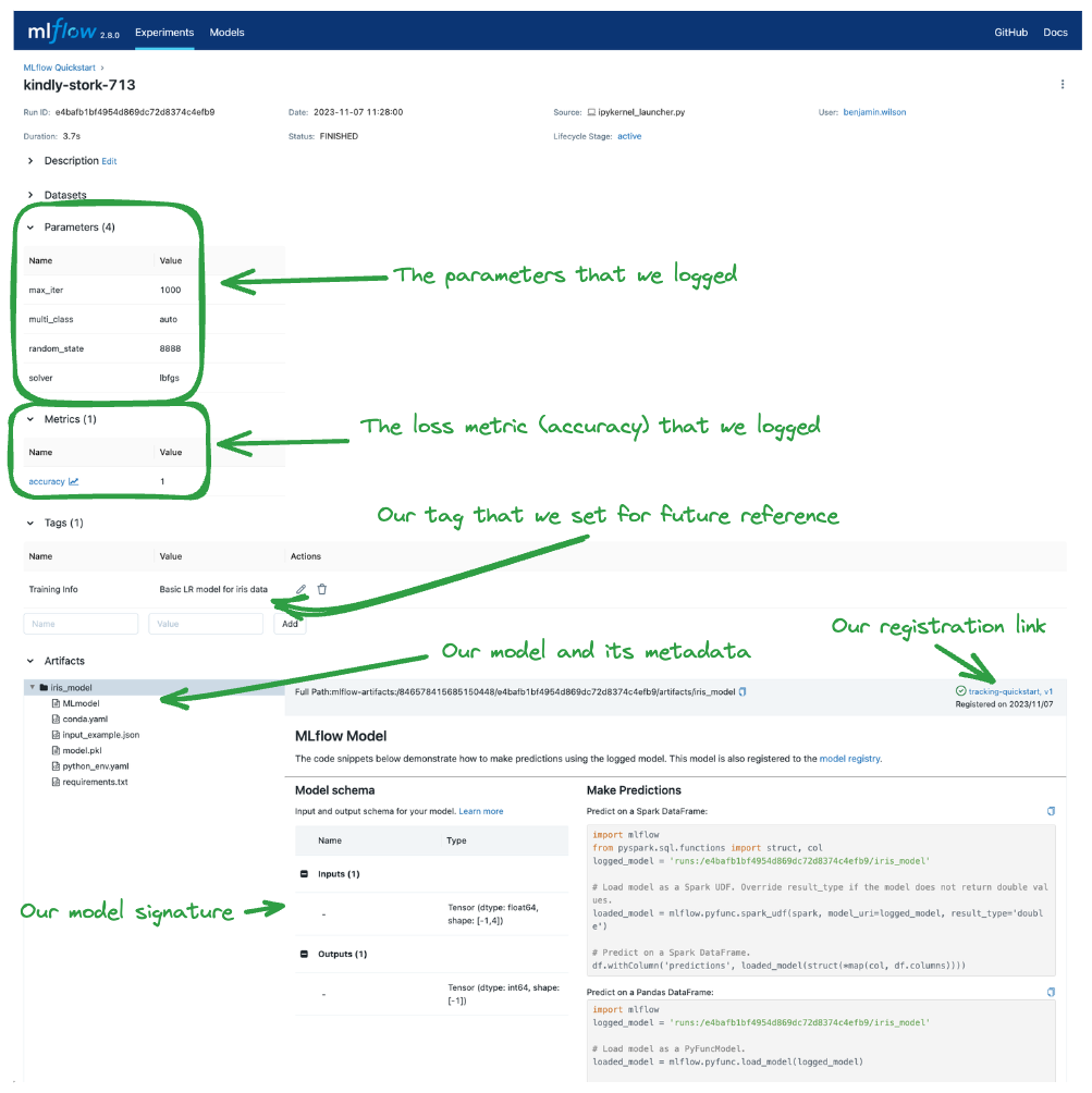 MLflow UI Run view page