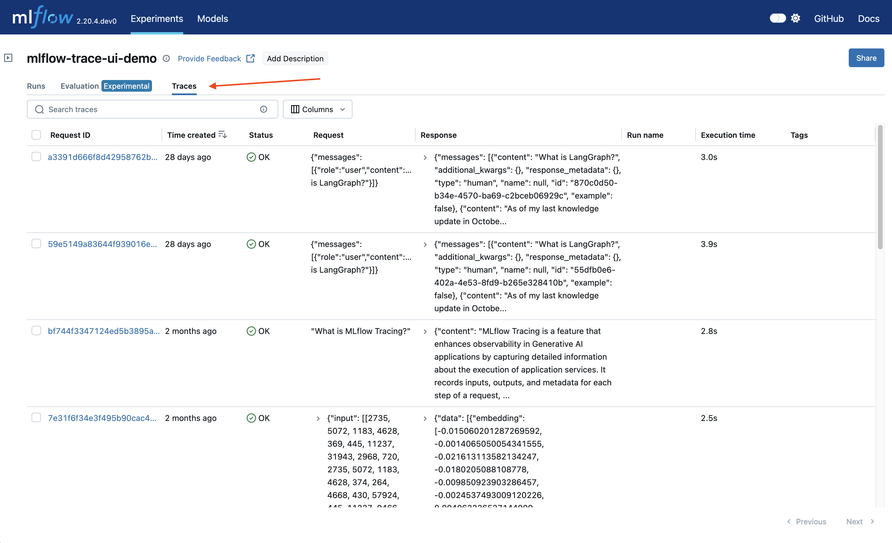 MLflow Tracking UI