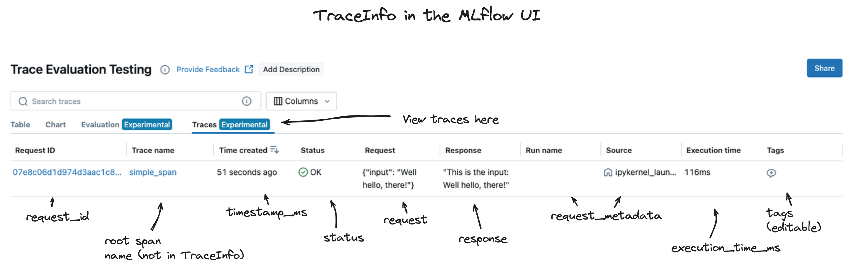 TraceInfo as it is used in the MLflow UI